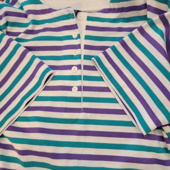 Vintage Jantzen Classic Lg Striped SS 1/4 Button Jersey Knit Blouse Round Hem - Picture 6 of 7